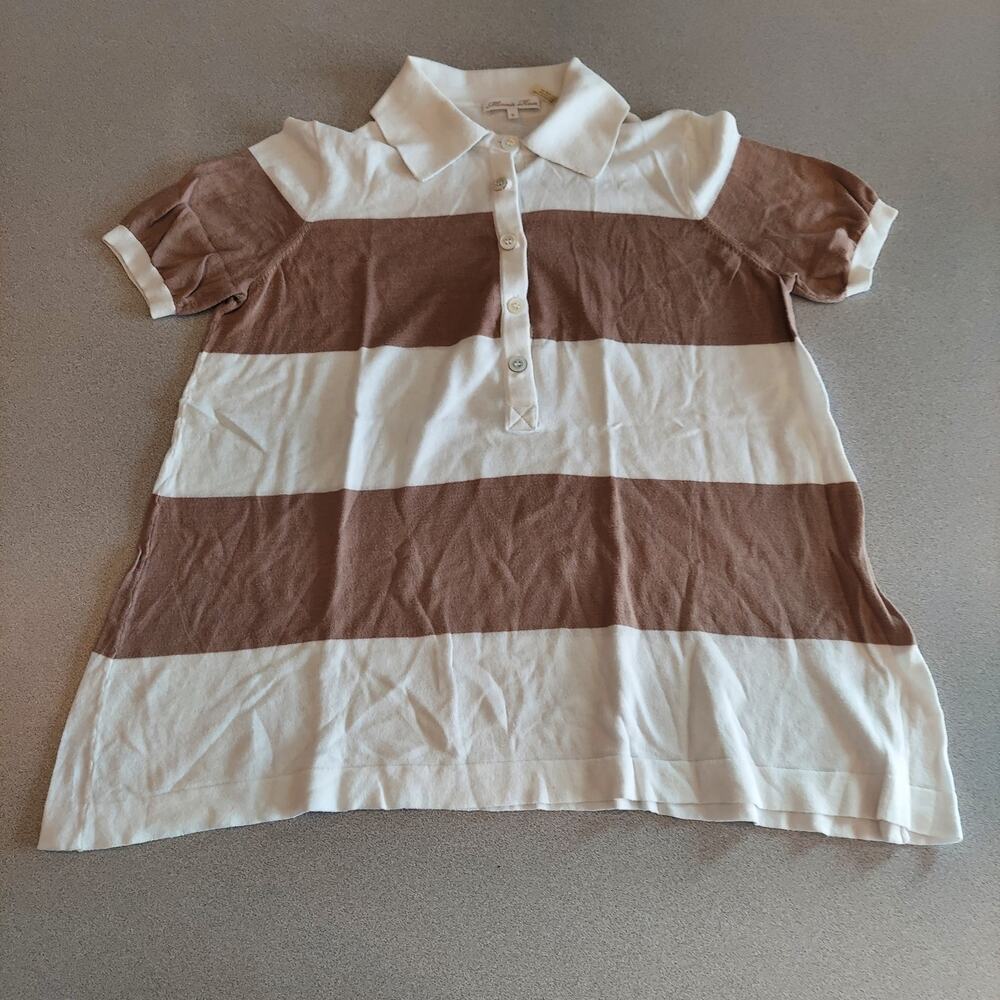 Minnie Rose Shirt Women's Size Small White Brown Short Sleeve Polo